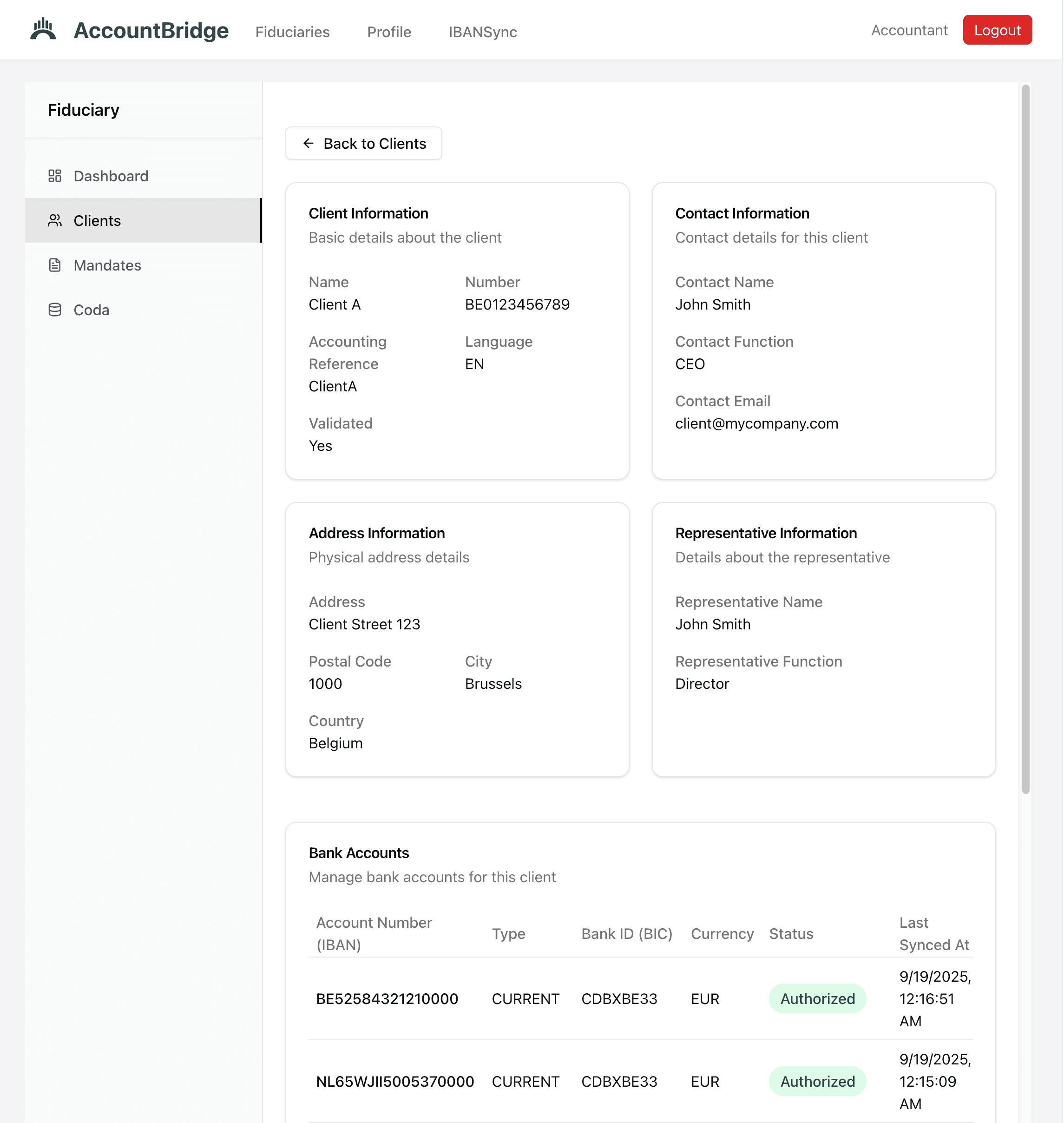 AccountBridge client and banking dashboard